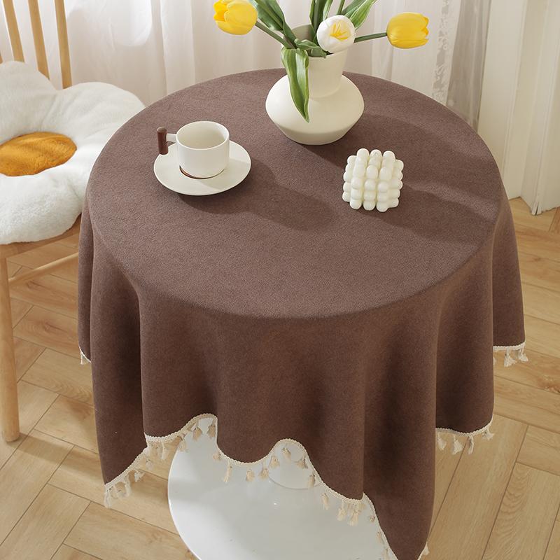 Solid Color Linen Tablecloth With Fringe Round Rectangle Dining Desk Table Cover