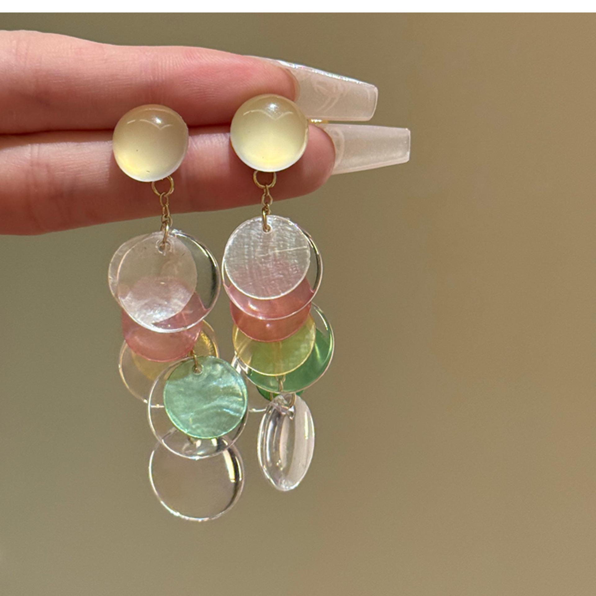 

Silver needle geometric shell fringed earrings fresh and cute ins simple stud earrings premium sense vacation style earrings