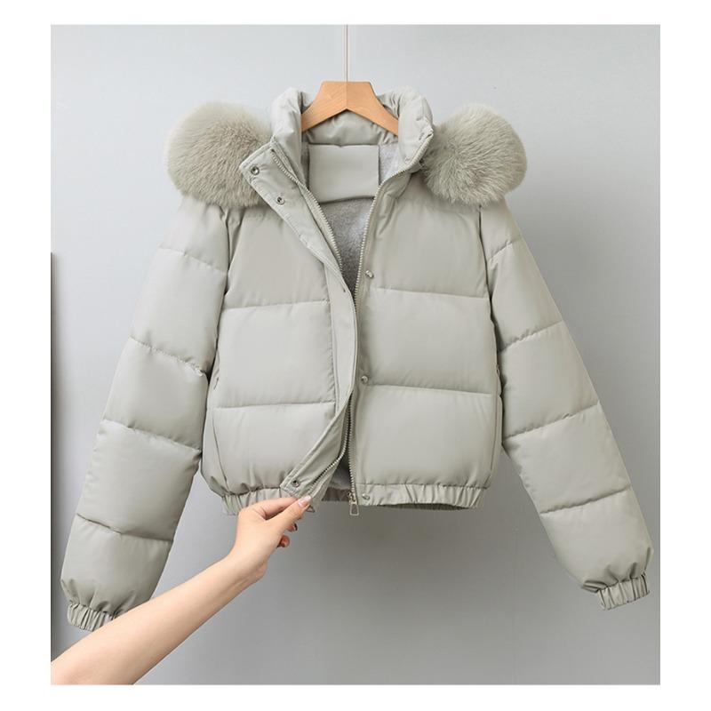 Women S Short Winter Thick Cotton Puffer Jacket With Fur Collar