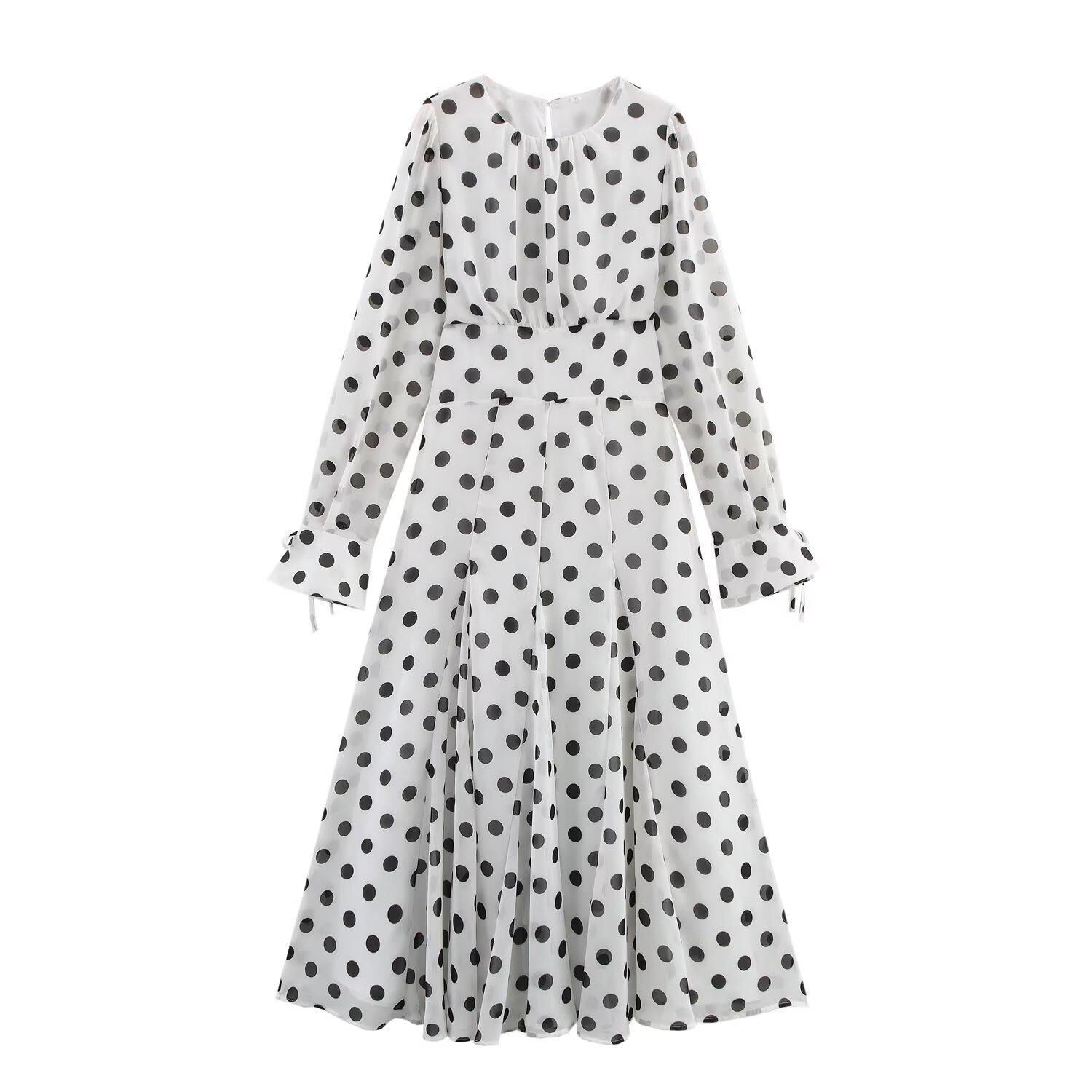 

2025 Spring Women s European & American Style Slimming Ruffle Hem Long Sleeve Swing Dress Medium