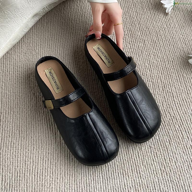 Fashion 2025 Mules Shoes for Flat Women Sandals Square Toe Soft-soled Designs Woman Slippers Comfortable Slides Summer Shoes Women 252
