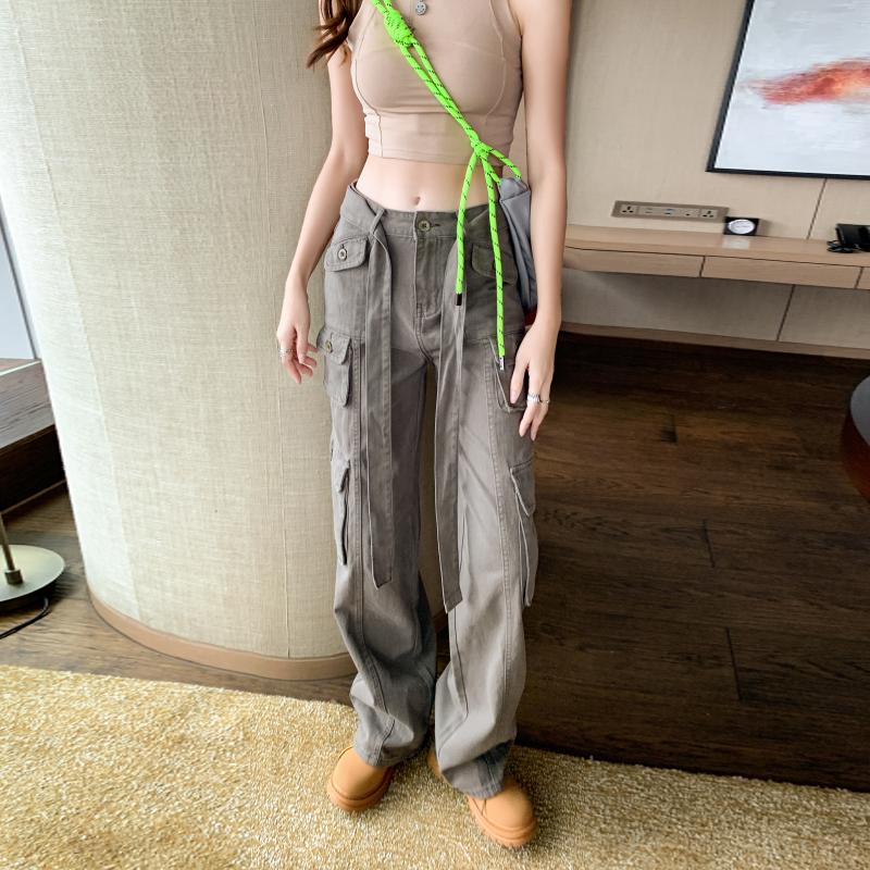 2022 Autumn Fashion Loose Casual Trousers Vintage Streetwear Retro Overalls Wide Leg Cargo Women Pants Womens Trousers Low Waist