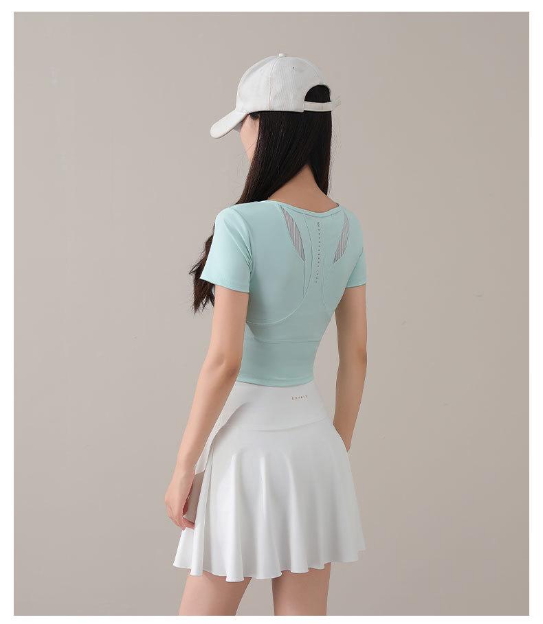 Women's Summer 2025 Tennis & Badminton Fitness Set: Yoga Short Sleeve, Running Skirt, & Chest Pad