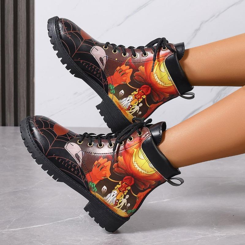 Fashion Halloween Printed Women's Boots 2024 New European and American Style Design Workwear Plus Size High Top Women's Boots Sneakers
