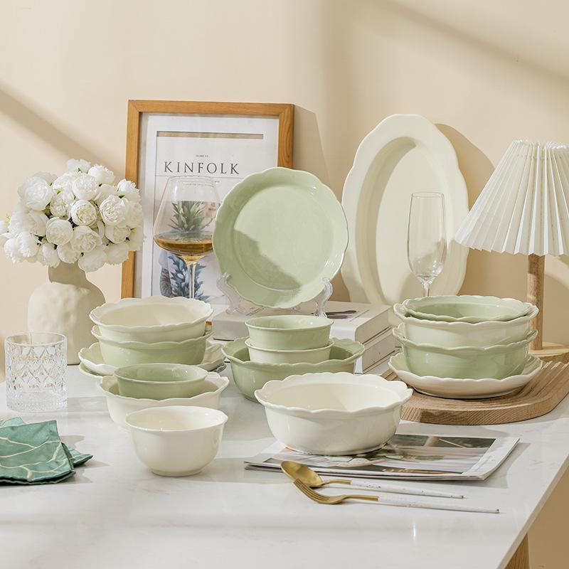 Underglaze Cream Style Tableware Dish Set Household Rice Bowl New Small Fresh New Value Rice Bowl Plate