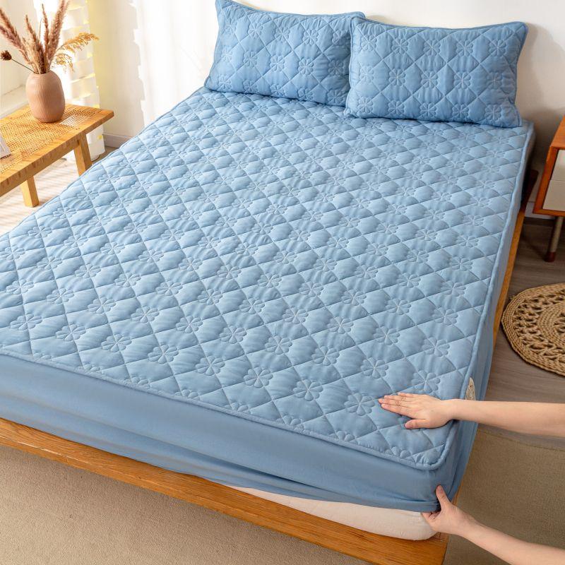 Simple solid color cream wind padded fitted sheet 3-piece set four-leaf clover pattern mattress cover student dormitory