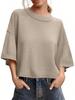 Women's Oversized Cropped Knit Sweater Short Sleeve Crew Neck Lightweight Summer Top