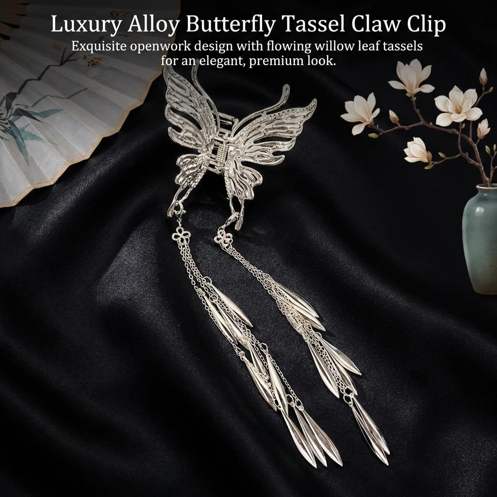 Alloy Butterfly Hair Clip With Tassel Design For Wedding Party