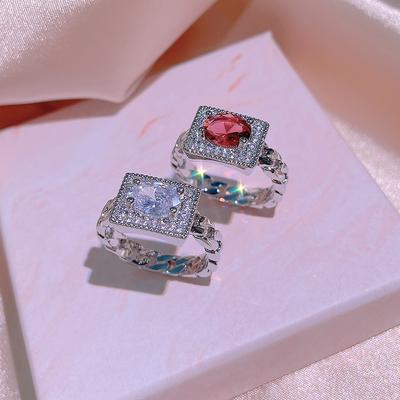 Japanese, Korean and Korean Green Diamond Ring Nordic Style Simple Rectangular Green Diamond Women's Silver Ring Ring Jewelry