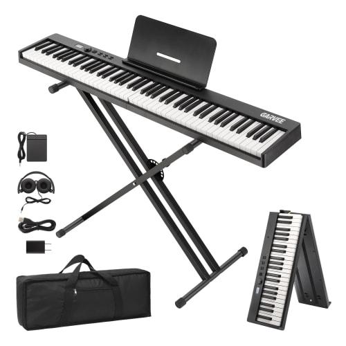 Garvee 88-Key Digital Piano, Foldable, Compact, Lightweight, MIDI Compatible, Acoustic Piano-Size Keyboard, 128 Voices, Rechargeable, Includes Pedal,