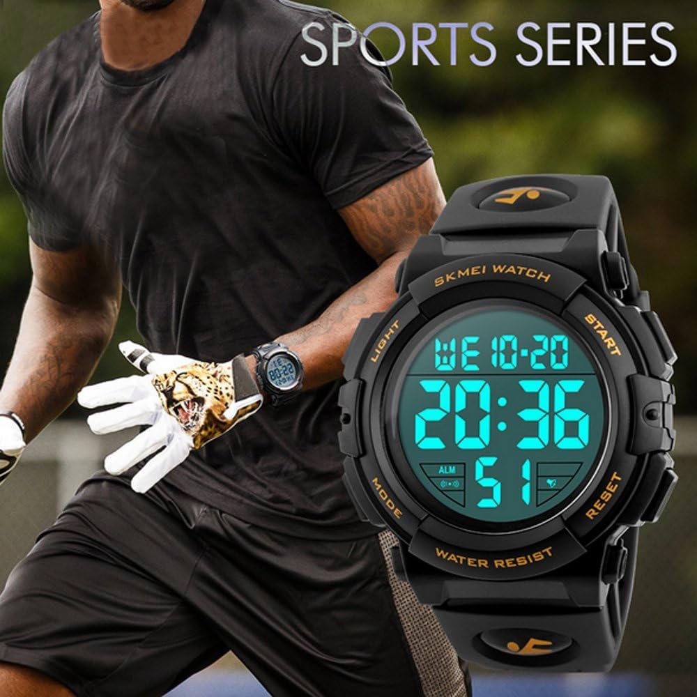 Timever Digital Sports Watch Men's Waterproof LED Alarm Stopwatch Large Display with Japanese Manual