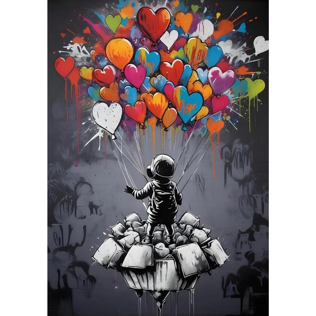 Street Graffiti Posters Print Children's Hot Air Balloon Love Canvas Painting Cartoon Pop Wall Art Picture Home Kid Room Decor