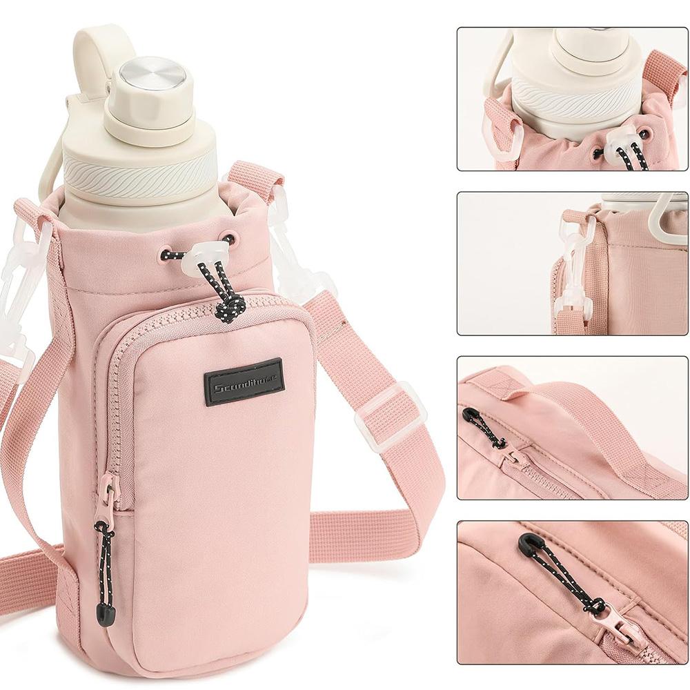 Portable Water Bottle Bag with Adjustable Shoulder Strap Water Bottle Sleeve for Walking Hiking Camping Gym