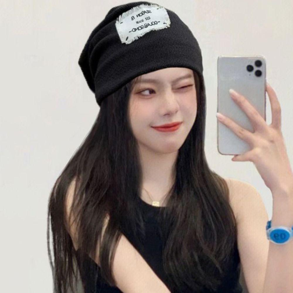 

Осенне-зимние шапки-бини с париками из волос в корейском стиле, длинные прямые парики из вязаной шапки для женщин коричневый/чёрный