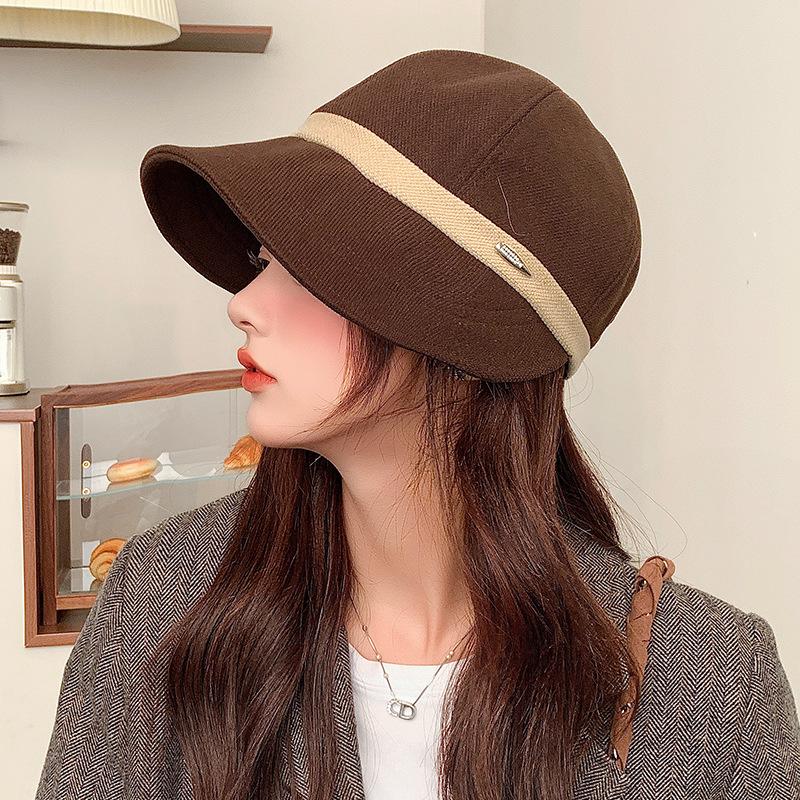 Herbst und Winter Schlichter Stil Modischer und Vielseitiger Reiterhut Warmer Ohrenschutz Gesicht Zeigen Kleiner Sonnenschutz Fischerhut