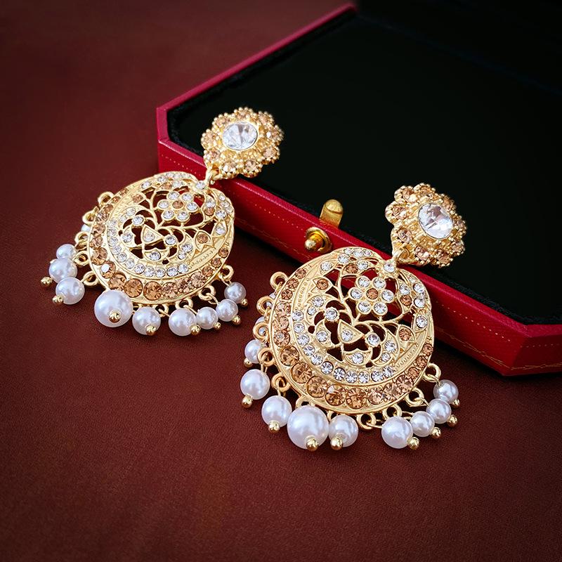 Vintage Style Diamond-Studded Faux Pearl Silver Earrings - Elegant French Luxury