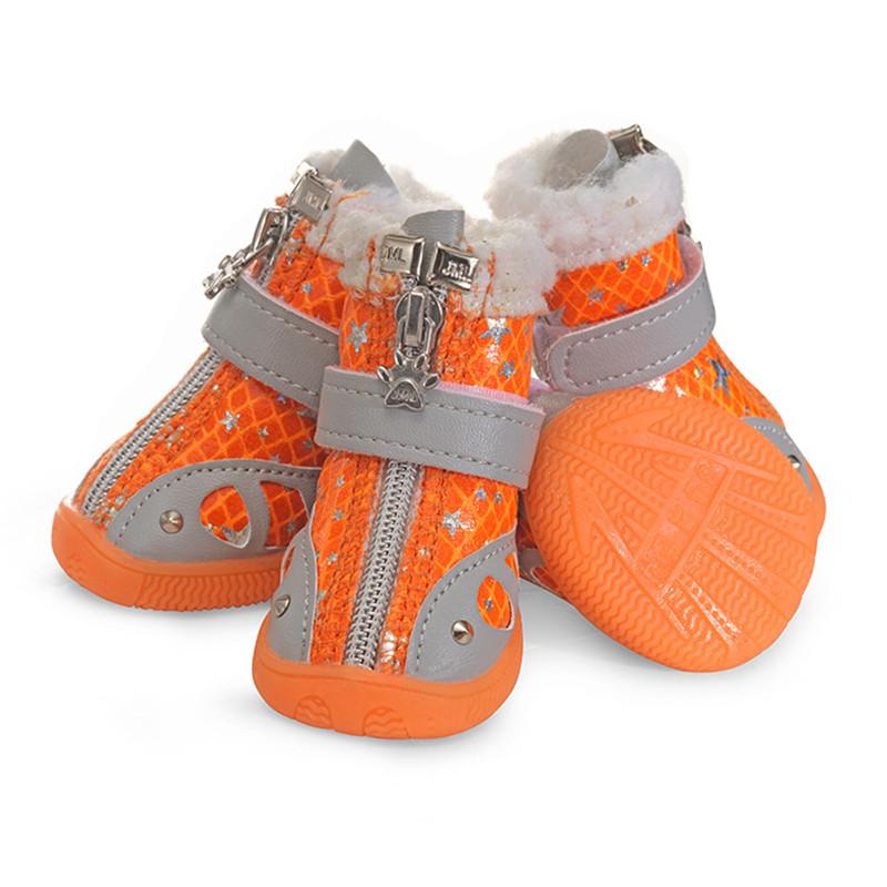 Błyszczące nitowane zimowe buty dla psa Ciepłe polarowe buty dla psa domowego Antypoślizgowe buty dla małych psów Buty dla chihuahua yorka