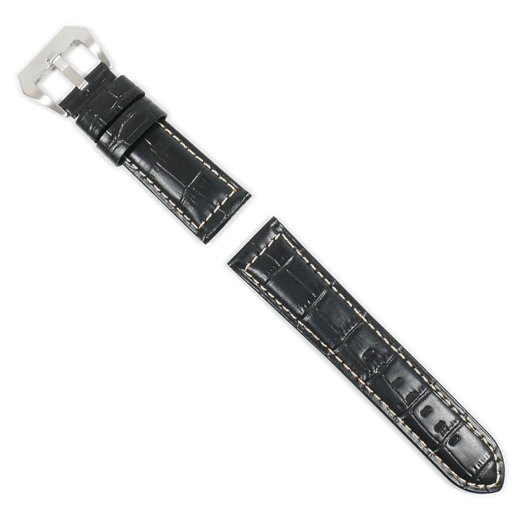 Panerai compatible leather strap, 24mm, with pin buckle (Black: A: Embossed type)