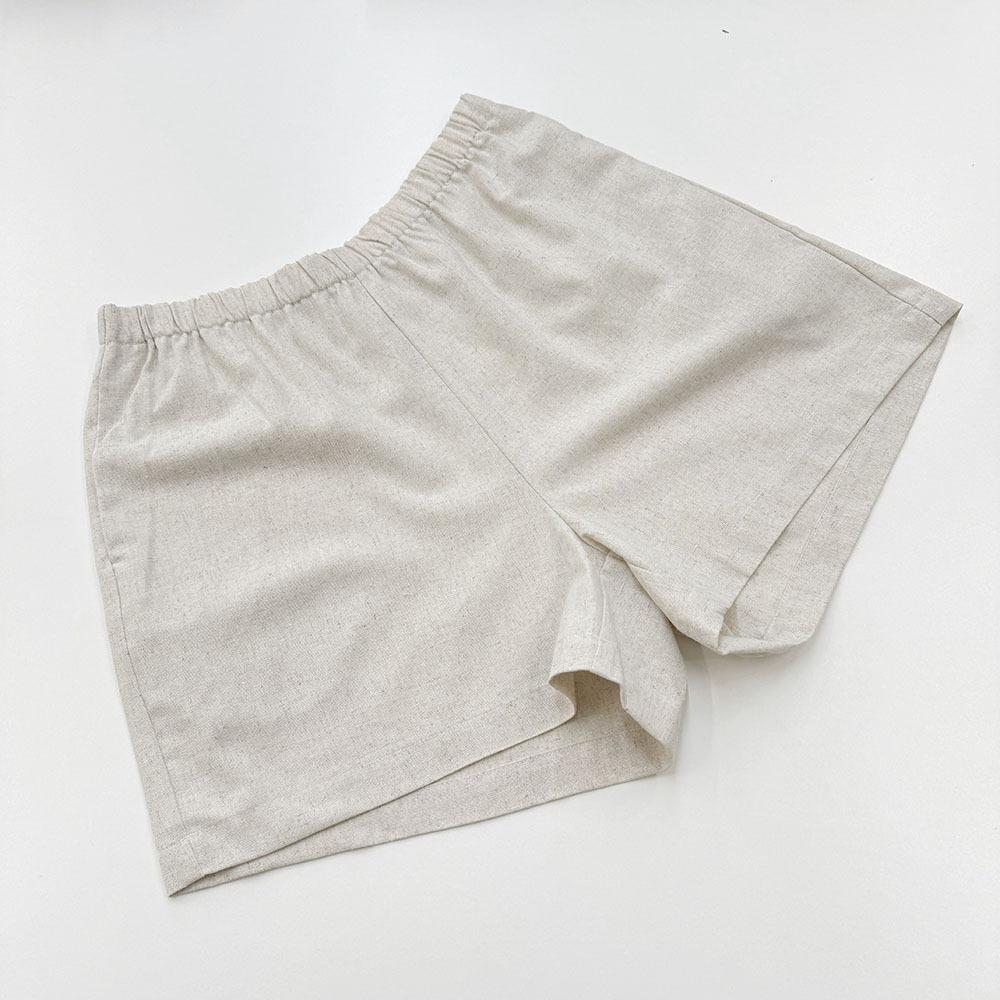 French Style Casual Autumn New Fashion Cotton Linen Set V-Neck Puff Sleeve Top Shorts Two-Piece Set