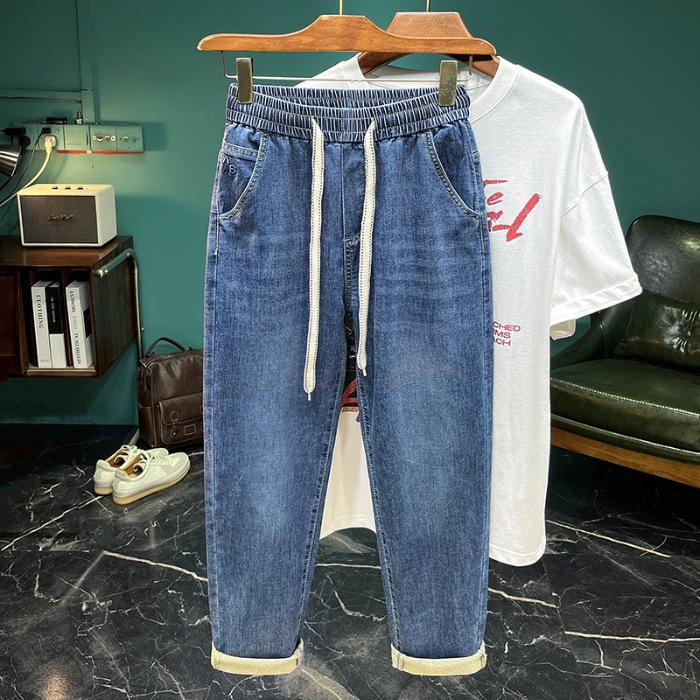 

Новые зауженные джинсы мужские стрейч зауженные брюки свободные брюки харлен девятиточечные брюки 38 синий