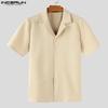 INCERUN Oversized Men Lapel Neck Short Sleeve Texture Buttons Up Casual Shirts