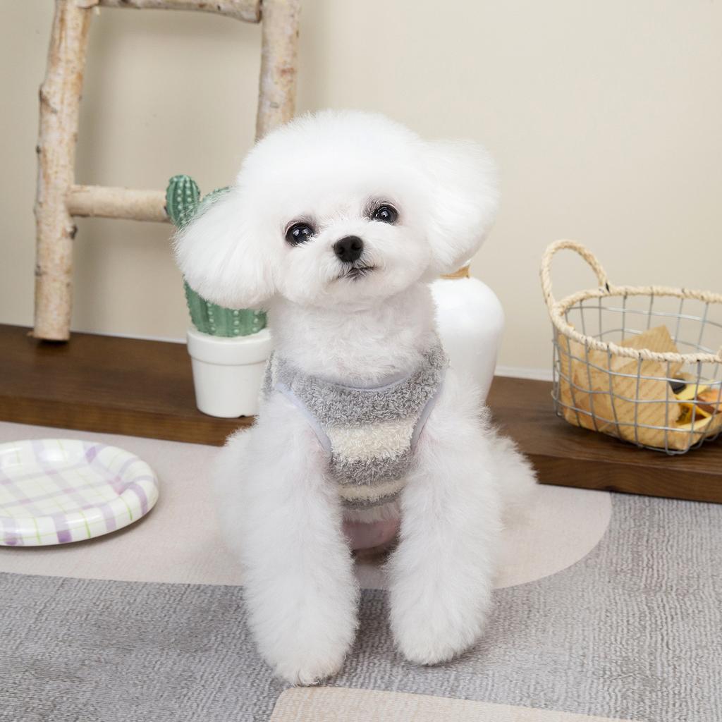 Dog Clothes Pet Clothing Corgi Pomeranian Bichon Small Dog Cat Autumn and Winter Warm 24 Large Striped Velvet Vest