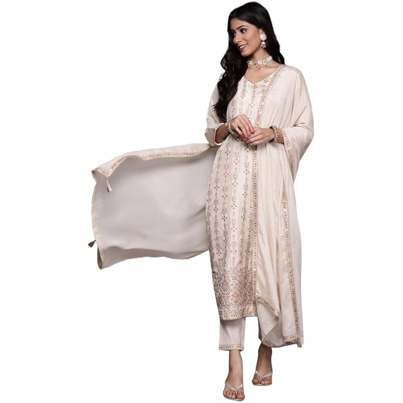 Libas Women's Silk Blend Kurta Sets (33338O_Beige