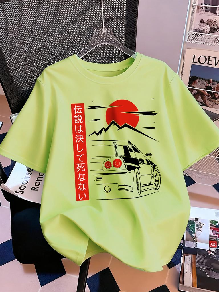 Car Is Heading At Sunrise Prints TShirts Women Summer Cotton Short Sleeve Tops ONeck Comfortable Loose T Shirt Casual Clothes