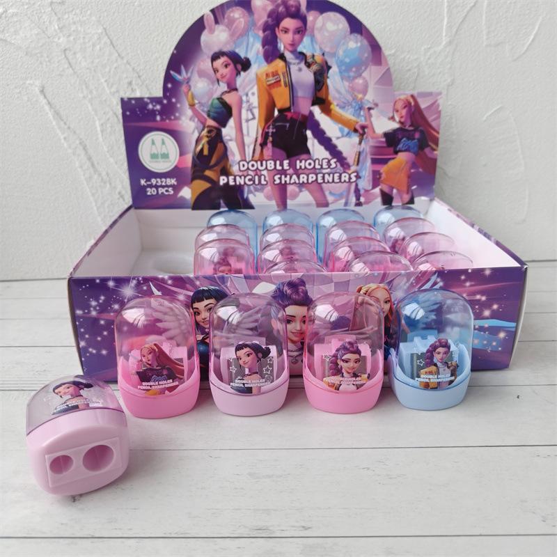 2/4 Peças Kpop Caçadores de Demônios Apontadores de Lápis Estudantes Furo Duplo Apontador de Lápis Manual Papelaria Material Escolar Presente