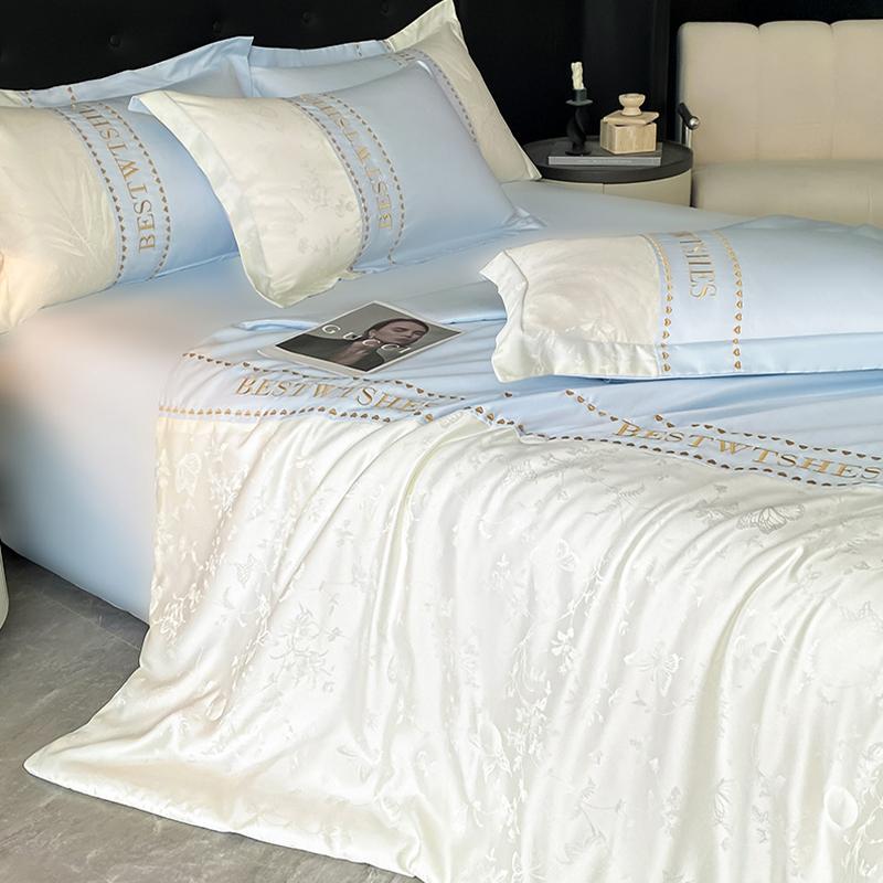 Sleepy Grace Ice Silk Embroidered Splicing Jacquard Water Washed Tencel Summer Quilt Set of Four