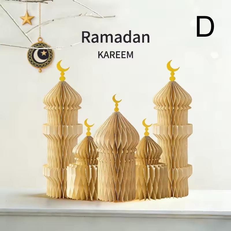 Ramadan Paper Art Desktop Decoration Castle Decoration 3D Honeycomb Castle Eid Al Fitr Party Stars Castle Party Products Gifts