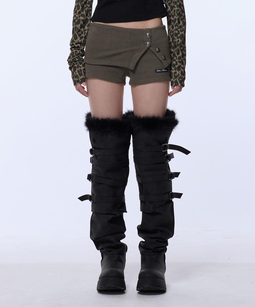 GILAARCHIVE 4-Button Knit Shorts_Khaki
