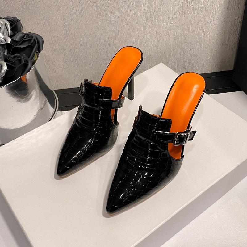 

Туфли-лодочки на высоком каблуке с острым носком и узором под камень, женская мода, баотоу, с вырезом, металлической пряжкой, на шпильке, удобные сандалии 42 чёрный