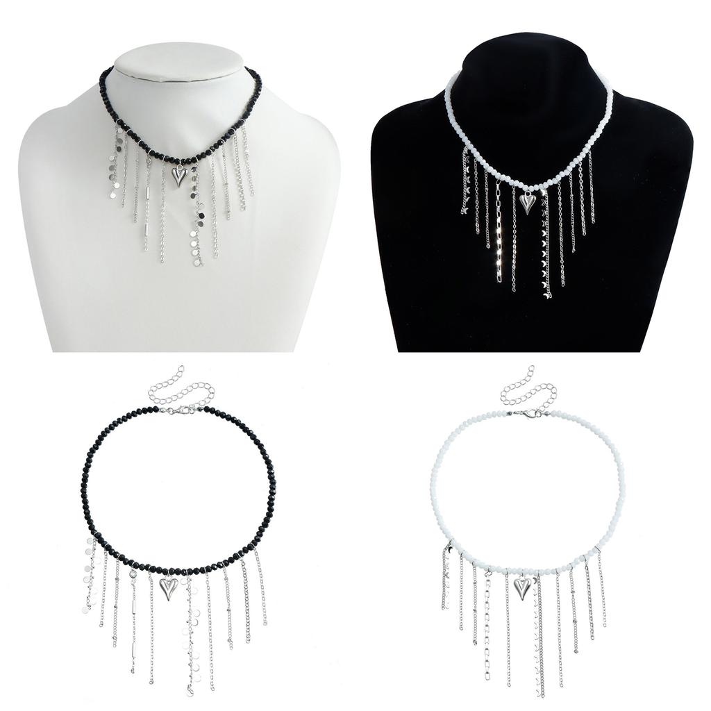 Romantik Fransen Mond und Liebesherz Halskette Robuste Perle Modeschmuck Accessoire für Stilvolle Outfits Freizeitkleidung