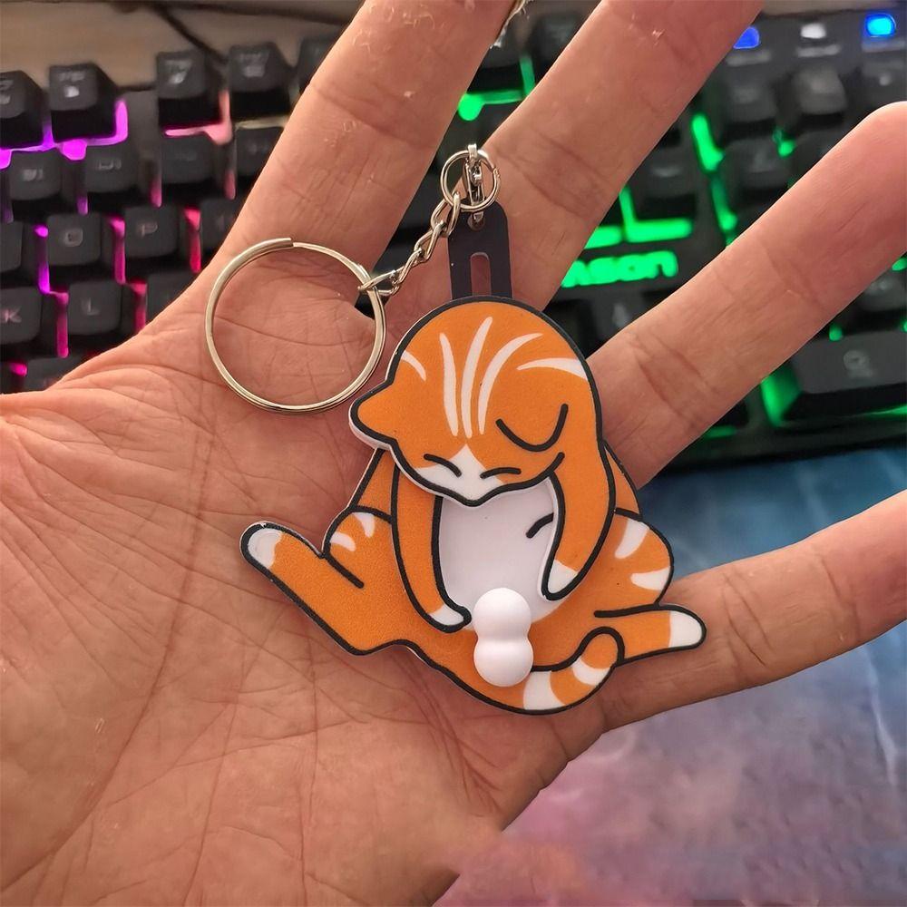 Rotatable Egg Cat Keychain Pull Play Bag Pendant Gifts Cartoon Cat Trick Play Egg Toy
