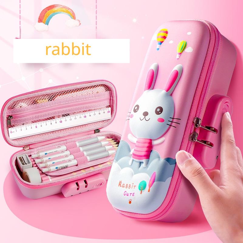 Large Capacity Children's Password Lock Stationery Box, Primary School Pencil Box, Cartoon 3D Three-dimensional Stationery Box, Christmas Gift