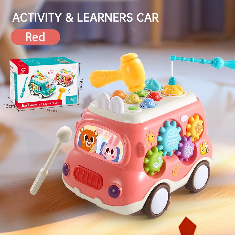 Baby Montessori Musical Toy With Sound Light Xylophone Hammer Fishing Game Windmill Sensory Learning Bus Toys For 1-3 Year Olds розовый