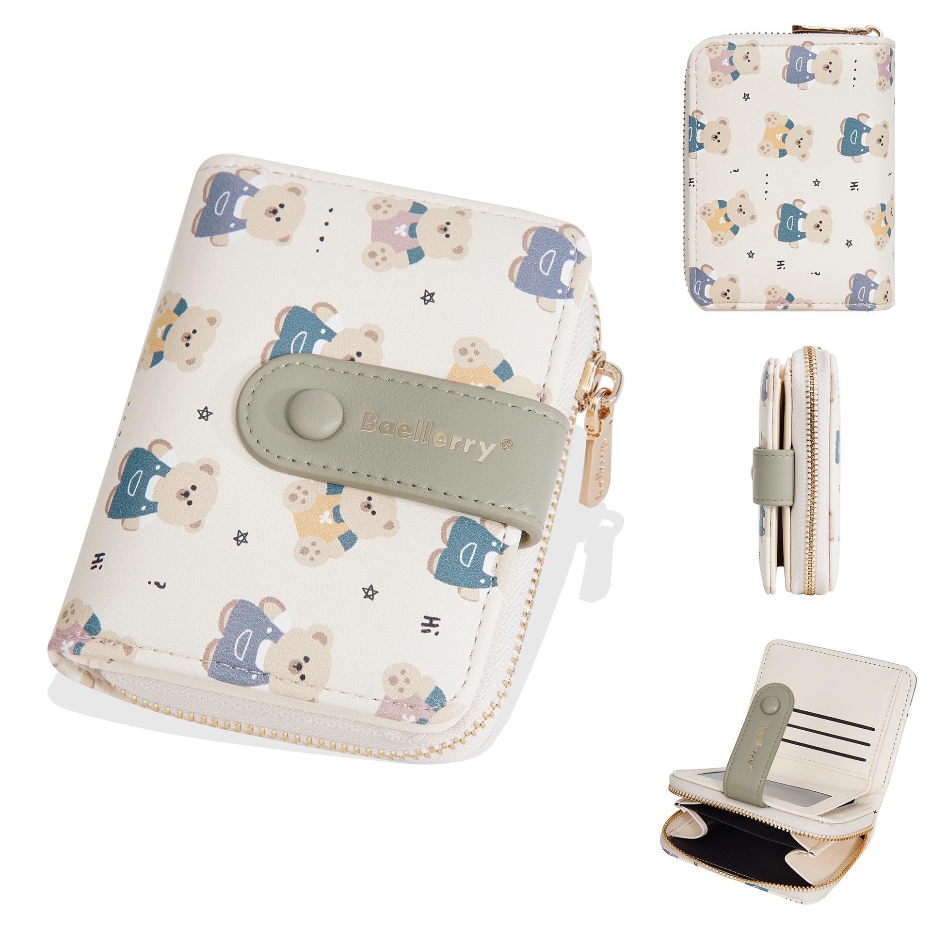 Short wallet lady ins cute bear color printing card bag multi-card zipper bag change bag one size зелёный 1390₽