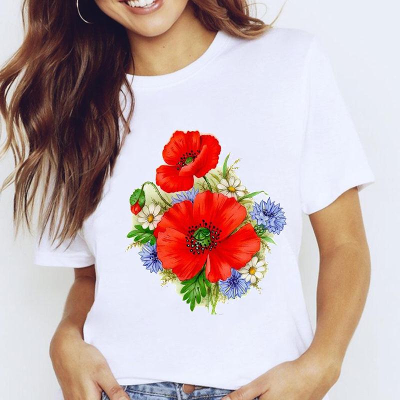 Women T-Shirt Graphic Floral Flower Butterfly Short Sleeve Tees Female Fashion Spring Summer 90S Oversized Tshirts Clothes Tops