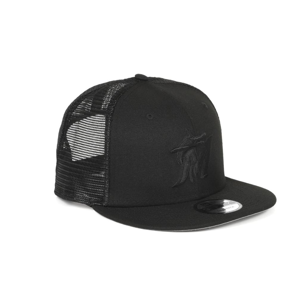 New Era MLB Cap Miami Marlins 9FIFTY Black On Black Snapback Mesh Free Size
