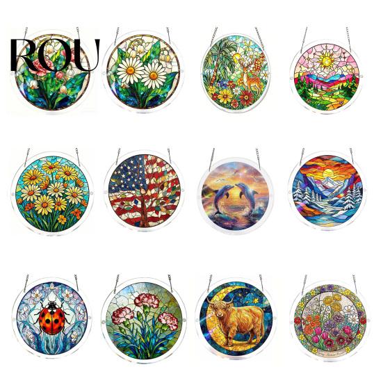 Unique Acrylic Puzzle Gift Sun Catcher with Colorful Light Projection, DIY Window Hanging Decor Stained Glass for Garden Patio Living Room, UV Printed
