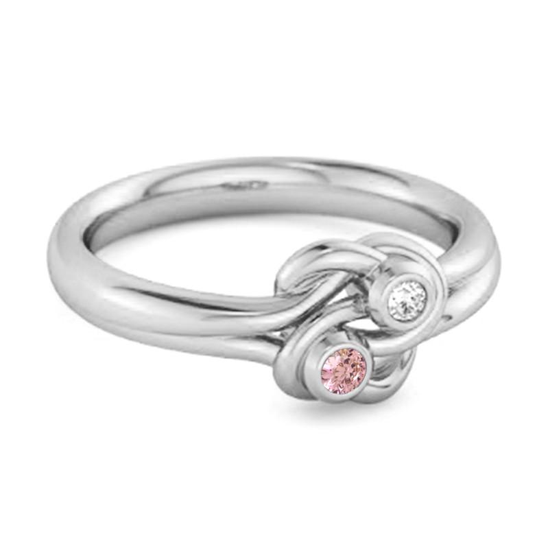 Pinker CZ Doppelstein Stapelbarer Damen Ehering - 925 Sterlingsilber