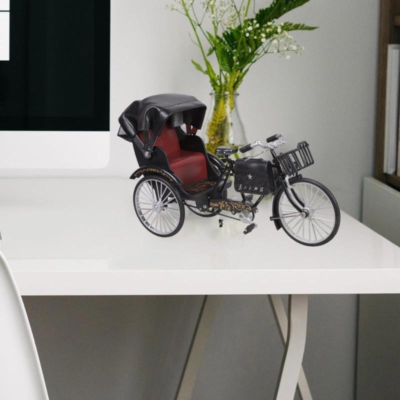 Collectible 1:10 Miniature Tricycle Model Iron Three Wheeld Rickshaw Replicas Vintage Desktop Decoration Gift For Adults