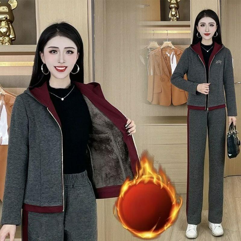 

Плюшевая Толстая Свитер-Куртка Женская Осенне-Зимняя Повседневная Спортивный Костюм Теплые Модные Брюки Костюм-Двойка M