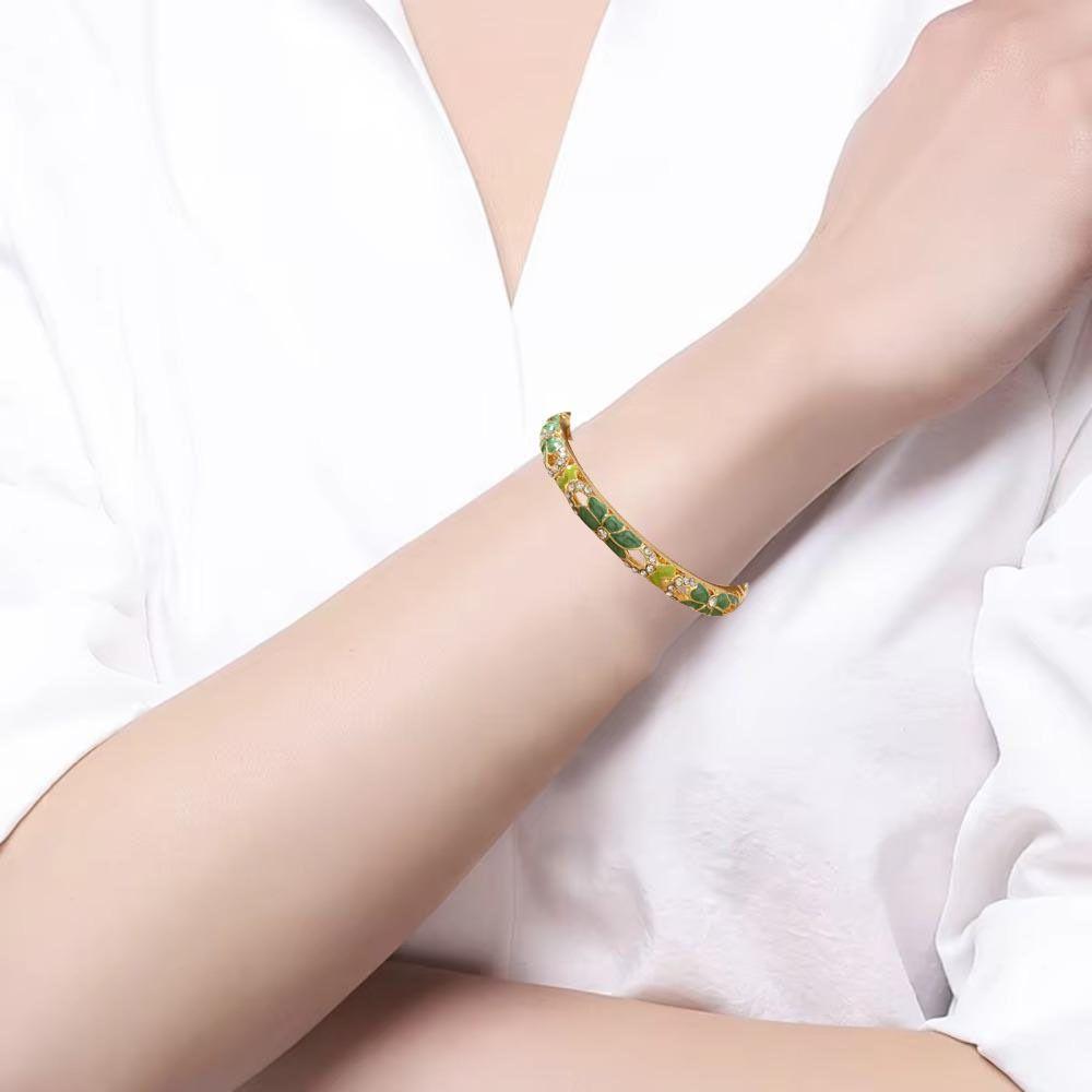 Enamel Vintage Cloisonne Bangle Chinese Style Women's Hand Bracelet Hollow Out Flower Bangle  Woman