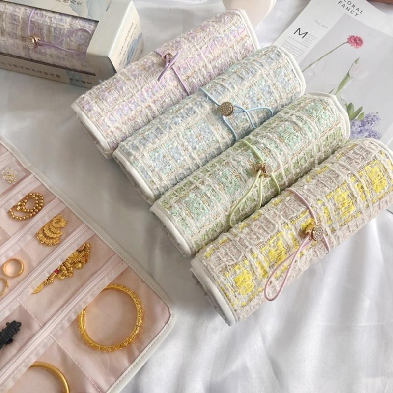 Modern Jewelry Storage Solution Foldable Canvas Travel Organiser With Divided Sections Elegant Accessory Bag