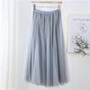 Qooth Women's Slim Skirt Mid Length Gauze Skirt Summer Simple Casual Skirt Fashion Full Dance Skirt QT2588