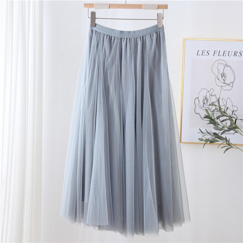 Qooth Women's Slim Skirt Mid Length Gauze Skirt Summer Simple Casual Skirt Fashion Full Dance Skirt QT2588