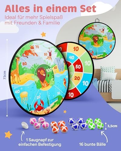 Mookrook XXL Kids Velcro Dart Board, Double-Sided 73cm Diameter, Outdoor Throwing Game with 16 Balls, Perfect Gift for Children