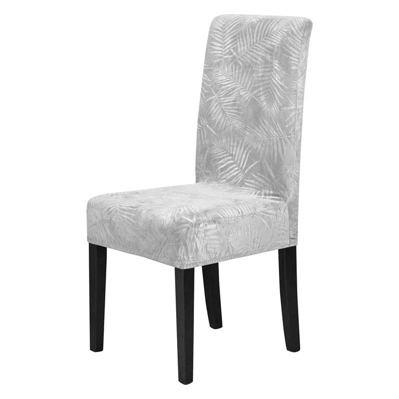 1/4 Stück Weicher Samt Esszimmerstuhlbezug Blätter Jacquard Stuhlhusse Schmutzabweisend Elastischer Sitzbezug für Hochzeitsbankett Zuhause